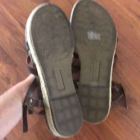 Esprit Brown leather strappy sandals with jute, 7.5. - Picture 3 of 7